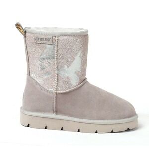 Super Lamb Turano 7.5in Etched Cow Print Silver Taupe Suede Sheepskin Boots 10 B